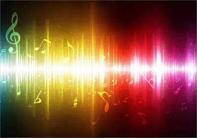 Produktbild von Wallario Poster - Blau-gelbe Noten der Musik, Kunstdruck Größe: 70 x 100 cm