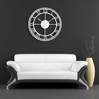 Produktbild von Wanduhr groß Vintage Retro XXL 80 cm Durchmesser Metall Industrial Schwarz Weiß Golden (Weiß)