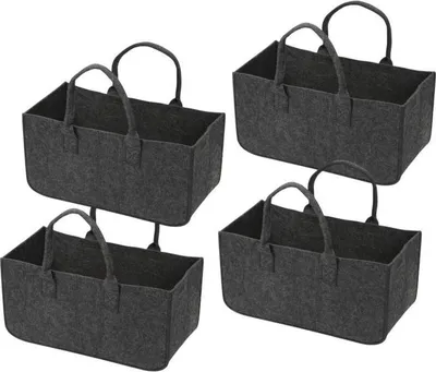 Produktbild von Eikuavons 4x Kaminholztasche Filzkorb 50×25×25 cm, faltbarer Holzkorb für Kaminholz mit Griffen, Dunkelgrau