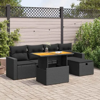 Produktbild von CLORIS 6-tlg. Garten-Sofagarnitur mit Kissen Schwarz Poly Rattan - Sitzgruppe 3327993