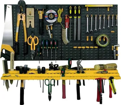 Productafbeelding van Famanu gereedschapskast voor garagewand - met 2 planken en 50 haken