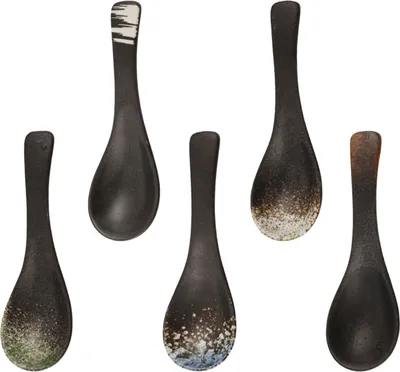 Produktbild von 5-teiliges japanisches Suppenlöffel-Set, Retro-Suppenlöffel, Keramik-Suppenlöffel, chinesisches asiatisches Ramen-Geschirr
