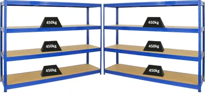 Produktbild von Mega Deal | 2x Schwerlastregal DINO | HxBxT 180x240x60 cm | 4 MDF-Platten-Ebenen 6,5 mm |  Fachlast 450kg | Blau