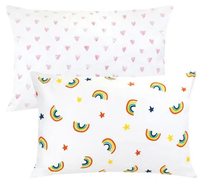 Immagine prodotto di Set di 2 federe per cuscini, 40x60 cm, 100% cotone, motivo arcobaleno e amore