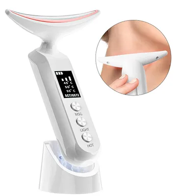 Produktbild von LED-Gesichtsmassagegerät 9 Farben, Vibrations-Facial-Tool, Nackenstraffung & Anti-Falten, Tiefenmassage, Weiß
