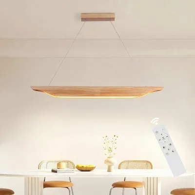 Image de ZMH Lampe à suspension LED Lampe à suspendre en bois Lampe de table à manger Design moderne Lampe de salle à manger 90CM Dimmable avec télécommande Lampe à suspendre Réglable en hauteur pour salle à manger Salon Chambre à coucher Cuisine
