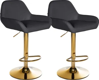 Produktbild von 2er Set Barhocker BIKEL - Kunstleder Schwarz 51x52x89 cm Gold | Barstuhl Höhenverstellbar Mit Lehne Drehbar Tresenhocker Tresenstuhl Kneipenhocker