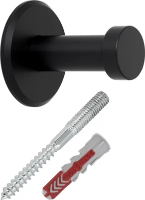 Produktbild von Garderobenhaken TALEA echt Edelstahl massiv schwarz pulverbeschichtet Ø 10 / 15 mm Länge 30 mm Gesamtlänge 33 mm mit Platte Wandhaken Kleiderhaken Jackenhaken von SOTECH