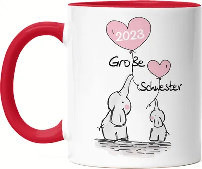 Produktbild von Ich werde Große Schwester 2023 Tasse Rot Schwangerschaft Verkündung Geburt Big Sister Geschenk Elefant