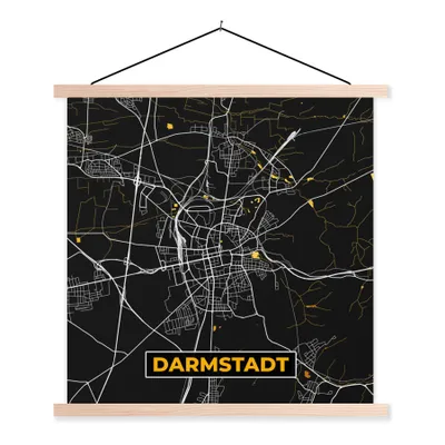 Produktbild von MuchoWow® Textilposter Deutschland - Schwarz und Gold - Darmstadt - Stadtplan - Karte 60x60 cm mit holzfarbenen Rahmen - Wanddekoration