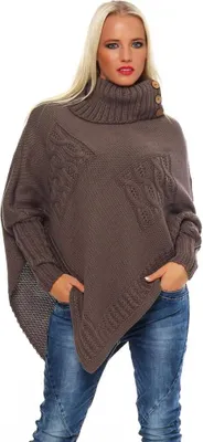 Produktbild von 30-01 Mississhop Damen Poncho Strick Pullover weiche Strickjacke Cape Umhang Überwurf One Size Nougat