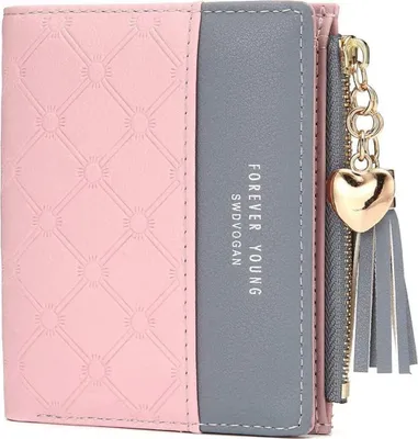 Produktbild von ASKSA Damen Geldbeutel Kunstleder Quaste Portemonnaie Multi Slots Kleine Brieftasche, Rosa