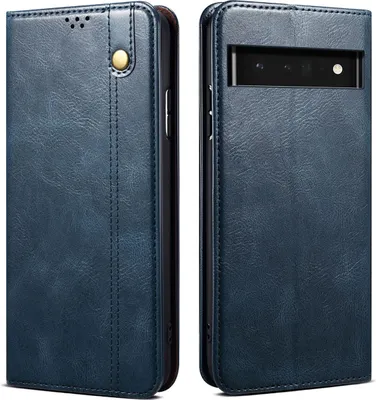 Produktbild von Google Pixel 6 Hülle, Leder Flip Brieftasche Schutzhülle für Google Pixel 6 Blau