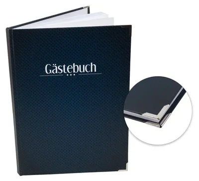 Gästebuch A4, dunkelblau, mit Metallecken, 164 Seiten