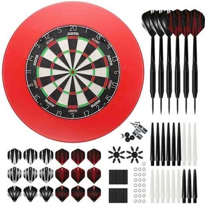 Produktbild von Dartscheibe aus Sisal, rot – Komplett mit 2 Sets Steel-Darts – Offizielle Turniergröße – Rund – Für Freizeit- und Heimgebrauch