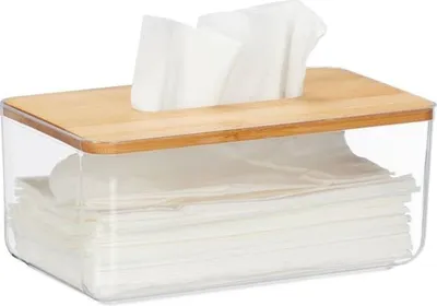 Produktbild von Transparente Taschentuchbox mit Bambusdeckel
