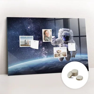 Obrázek produktu pro Magnetická Tabule na Zeď Skleněná - Memo Board Kleněnou Přední Stranou - 5 magnetů v balení - 90x60 cm - Astronaut