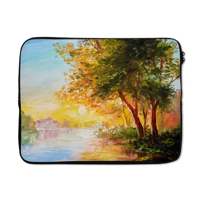 Produktbild von MuchoWow® Laptop Hülle 17 Zoll Laptoptasche Natur - Malerei - Baum - Wasser - Zipper - Schutzabdeckung