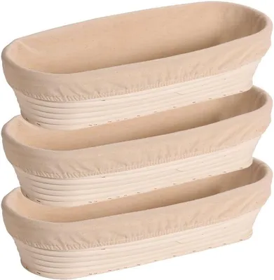 Immagine prodotto di KESPER 19733 | Set di 3 cesti per piante/cesti per pane con rivestimento in tessuto, rattan, 35 x 15 x 8 cm