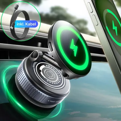Produktbild von 15W MagSafe Handyhalterung Auto Ladefunktion – Saugnapf-Halterung für iPhone, kabelloses Laden, 360° drehbar – Einzeln