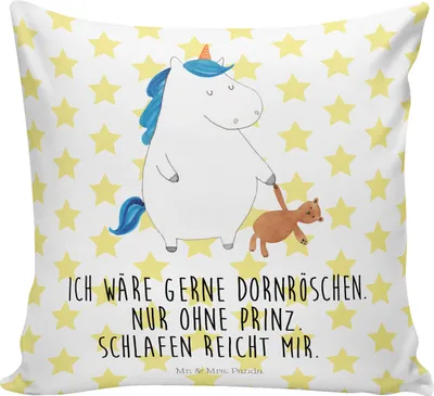 Produktbild von Mr. & Mrs. Panda Deko Kissen Einhorn Teddy - Weiß - Geschenk, 40x40, kuschelkissen, Couchkissen, Sofakissen, Freundin, Gute Nacht, Single, Einhörner, Bett, Unicorn, Sofa