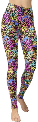 Obrázek produktu pro Dámské sportovní legíny, volný střih, vzor leoparda, retro styl 80. let, barevné provedení, velikost L-XXL