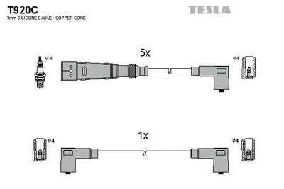 Produktbild von TESLA T920C Zündkabelsatz Zündleitungssatz für VW Transporter IV Bus (70B, 70C, 7DB, 7DK, 70J, 70K, 7DC, 7DJ) Transporter IV Kastenwagen