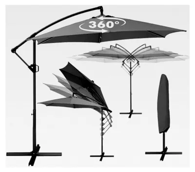 Produktbild von ALU Ø300 cm 360 Grad drehbarer Ampelschirm mit Schutzhülle und Ständer, UV-Schutz, wasserabweisende Bespannung, Gartenschirm