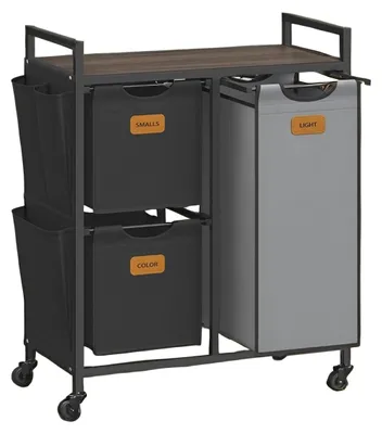 Obrázek produktu pro Koš na třídění prádla – regál – ocel a tkanina Oxford – 68,6 x 33 x 80,5 cm – hnědá/šedá