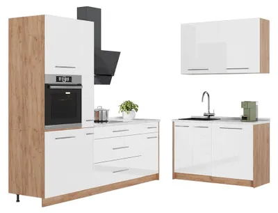 Obrázok produktu pre Kuchyňa Vicco Fame-Line Biely vysoký lesk/Dub Goldkraft 220 x 120 cm bez pracovnej dosky, Model 64998