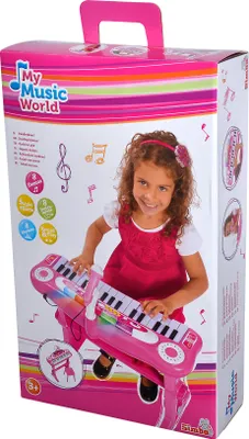 Zdjęcie produktu dla Klawiatura stojąca MMW Girls - z różowymi klawiszami, włącznikiem/wyłącznikiem, głosami zwierząt, efektami świetlnymi i mikrofonem