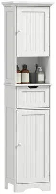 Produktbild von Badezimmerschrank mit LED-Beleuchtung, schmale Ablage, Schublade, 2 Tš¹ren, 40 x 30 x 170 cm, wei?