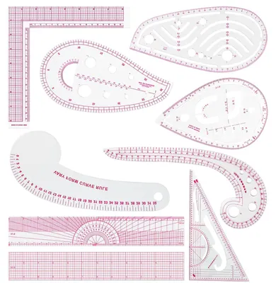 9-teiliges Schneiderlineal-Set, transparent, metrisch, flexibel