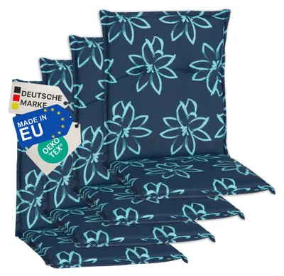 Produktbild von NYVI Gartenstuhl Auflagen Niedriglehner 4er Set Barcelona - UV-Beständig, Atmungsaktiv, Strapazierfähig - Niedriglehnerauflagen Sitzkissen Outdoor - Sitzauflagen für Gartenstühle 100x50cm Blume Hellblau