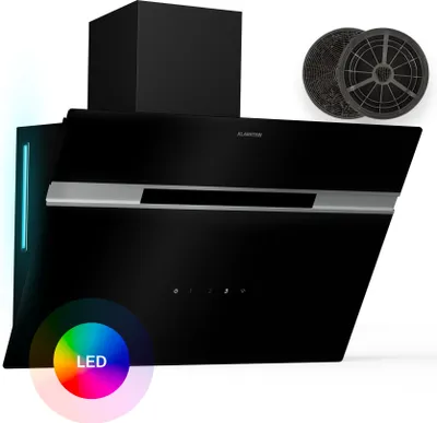 Image de Klarstein Alina 60 Hotte Aspirante - 600 m³/h, Panneau Tactile, LED Multicolore, Silencieuse 63 dB, Énergie Classe A, Hotte Décorative, 60 cm, Noir