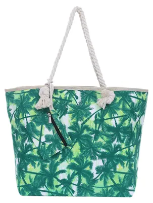 Produktbild von Große Strandtasche Shopper mit Reißverschluss - Palmen grün-weiß