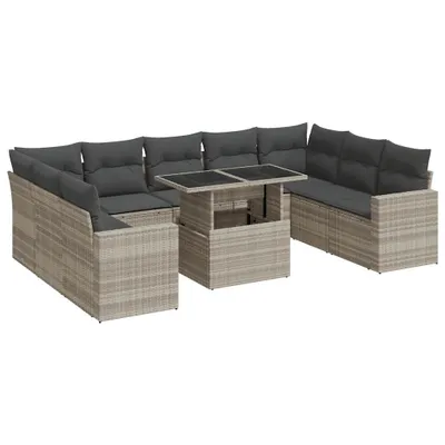 Produktbild von vidaXL 10-tlg. Garten-Sofagarnitur mit Kissen Hellgrau Poly Rattan