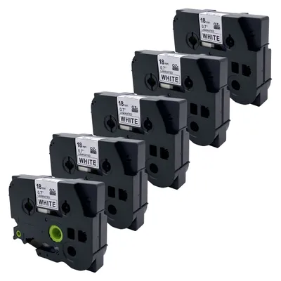 Produktbild von DULA Etikettenband - Kompatibel mit Brother P-Touch Tze-241 - 5 Stück - Schwarz auf weiß - 18mm x 8m