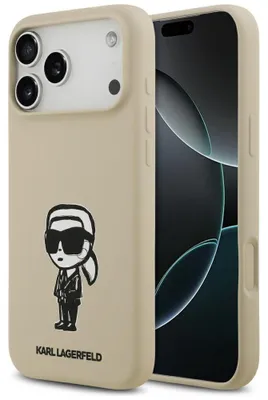 Zdjęcie produktu dla KARL LAGERFELD case for IPHONE 17 Pro Max compatible with MagSafe KLHMP17XSKIGROW (Silicone W/ KL Sketch & Logo) brown