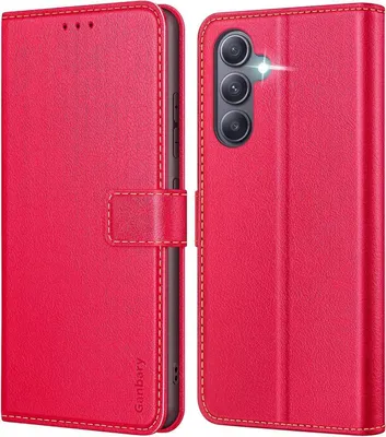Produktbild von Samsung Galaxy A34 5G Handyhülle Leder Klapphülle mit Kartenschlitzen und Standfunktion Rot