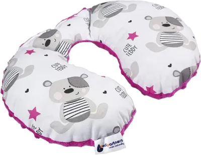 Immagine prodotto di Poggiatesta cuscino per il collo bambino cuscino da viaggio cotone/Minky Orsacchiotto con Minky rosa scuro