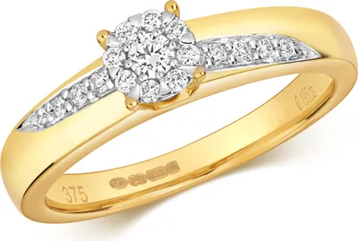 Produktbild von Funkelndes Feuer 9 Karat (375) Gold Cluster Damen - Diamant Solitärring Brillant-Schliff 0.19 Karat G - I1 I2, 50 (15.9); TRS318569KYRSK