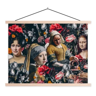 Produktbild von MuchoWow® Textilposter Kunst - Blumen - Collage 40x30 cm mit holzfarbenen Rahmen - Bilder