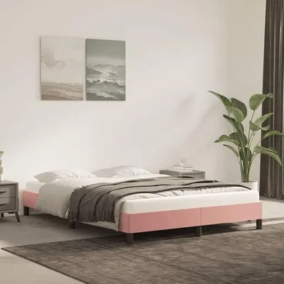 Image de Cadre de lit rose, 140x200 cm, en velours. Facile à assembler. Lit double moderne pour adolescents, avec sommier à lattes, idéal pour une chambre à coucher ou une chambre d'amis. Hauteur : 25 cm