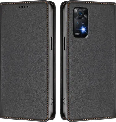 Image de Étui en cuir pour Xiaomi Redmi Note 11 Pro 5G/4G/Note 12 Pro 4G, étui à rabat magnétique en cuirPolyuréthaneavec support, noir