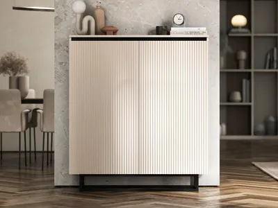 Produktbild von Kommode RTV SELENE 2D von Lindner Möbel – zweitürig – 110,8 x 35 x 125 cm – Farbe: Kaschmir matt- Italienische Tiefmattfolie