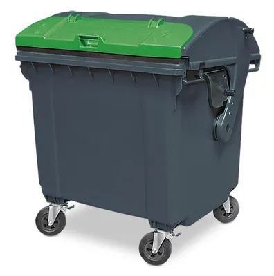 Produktbild von Müllcontainer, 1100 Liter, nach EN 840-6, BxTxH 1370x1210x1460 mm, (PE-HD), anthrazit, grüner Deckel im Runddeckel
