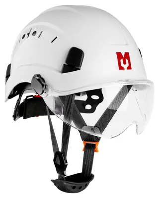 Zdjęcie produktu dla Kask ochronny z osłoną twarzy, obwód 53-63 cm, zgodny z normą EN397, z paskiem podbródka, do zastosowań w budownictwie