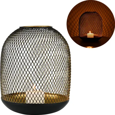 Produktbild von Marrakesch Skandinavische Deko Windlichter Metall Draht ist 33 cm groß schwarz gold | Kerzenhalter Teelichthalter Caedmon als Gartendeko & Wohnzimmer Tisch Deko | Exquisite Kerzenständer für Kerzen