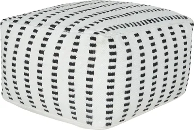 Produktbild von BELIANI Pouf Weiß und Schwarz Stoffbezug 50 x 50 cm mit EPS-Perlen Quadratisch Geometrisches Muster Modern Boho Bodenkissen Sitzpouf Outdoor